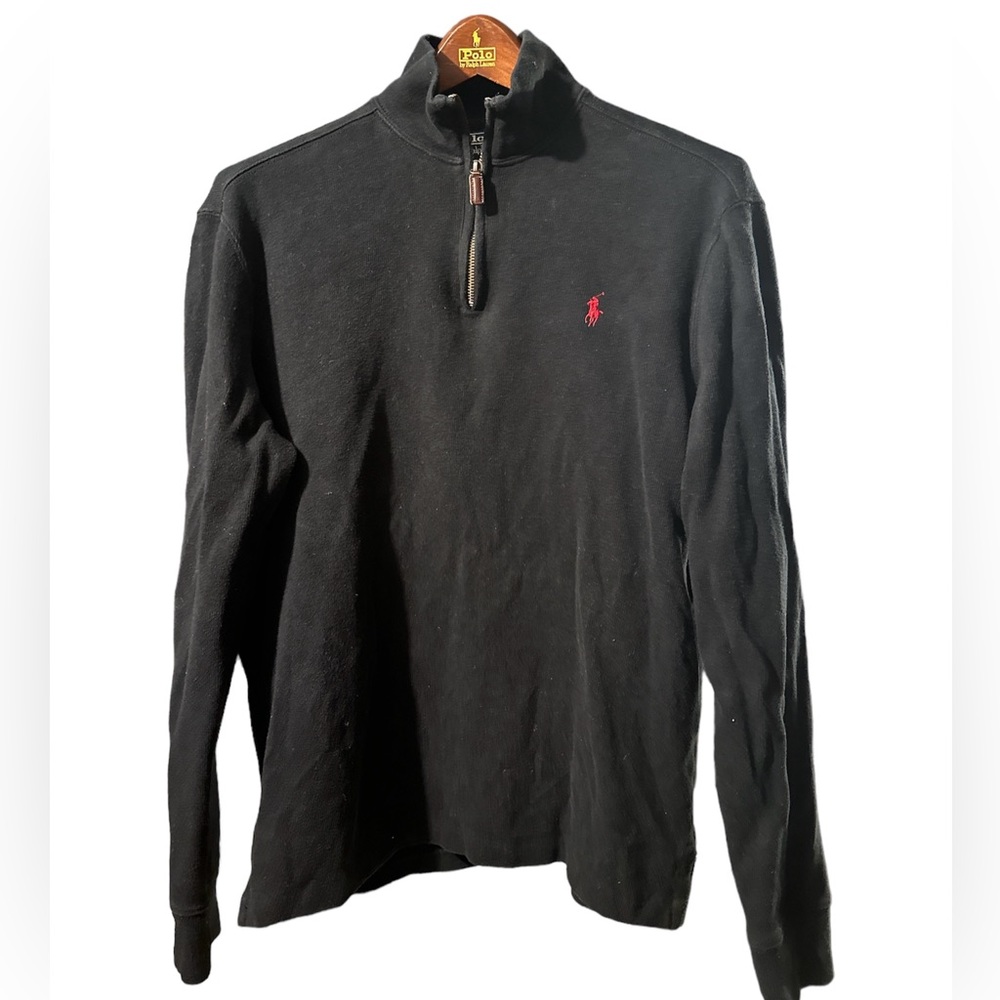 Polo Ralph Lauren Estate Rib Mens Quarter Zip Pullover Sweater M Black Cotton